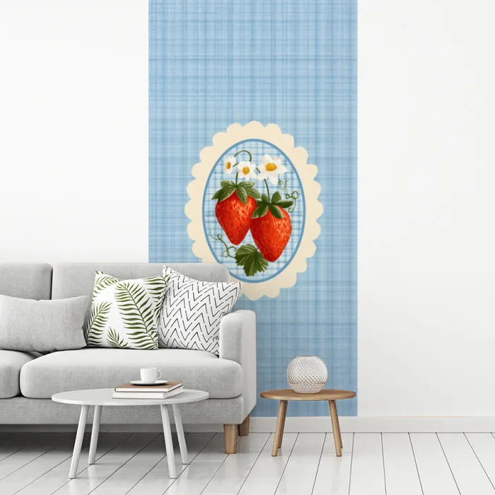 Aardbeien - Lijst - Rood - Geruit fotobehang vinyl groot -woonkamer