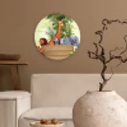 Jungle dieren - Natuur - Planken - Kinderen - Giraffe Wandcirkel kunststof plaat 5mm dik klein -sfeer1