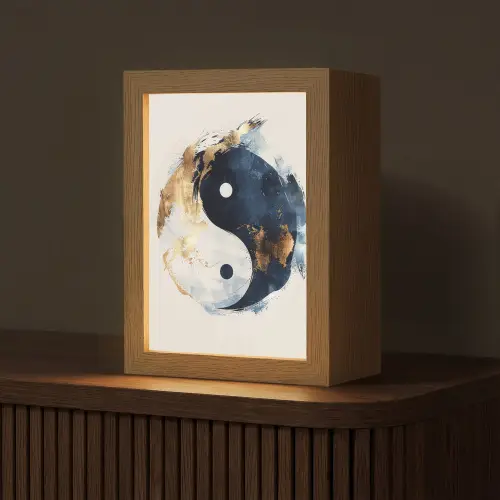 Yin Yang - Abstract - Zwart - Wit - Goud Light Box met kabel (Tafellamp) klein -z3d_website
