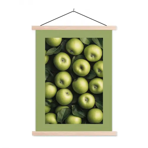 Appels - Groen - bladeren textielposter latten blank klein -3d