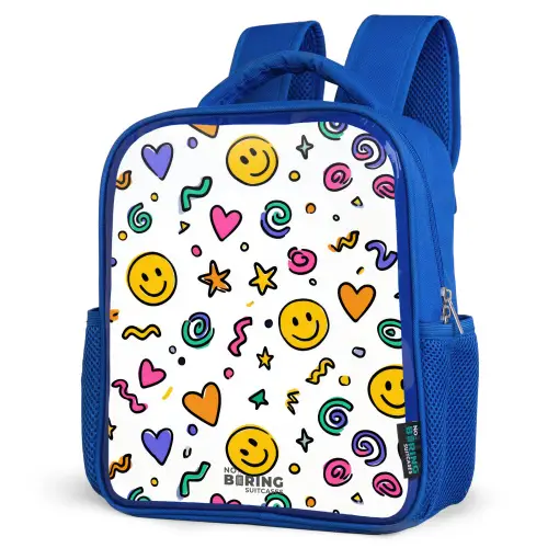 Smiley - Hartje - Ster Kinderrugzak - Blauw middel -schuin