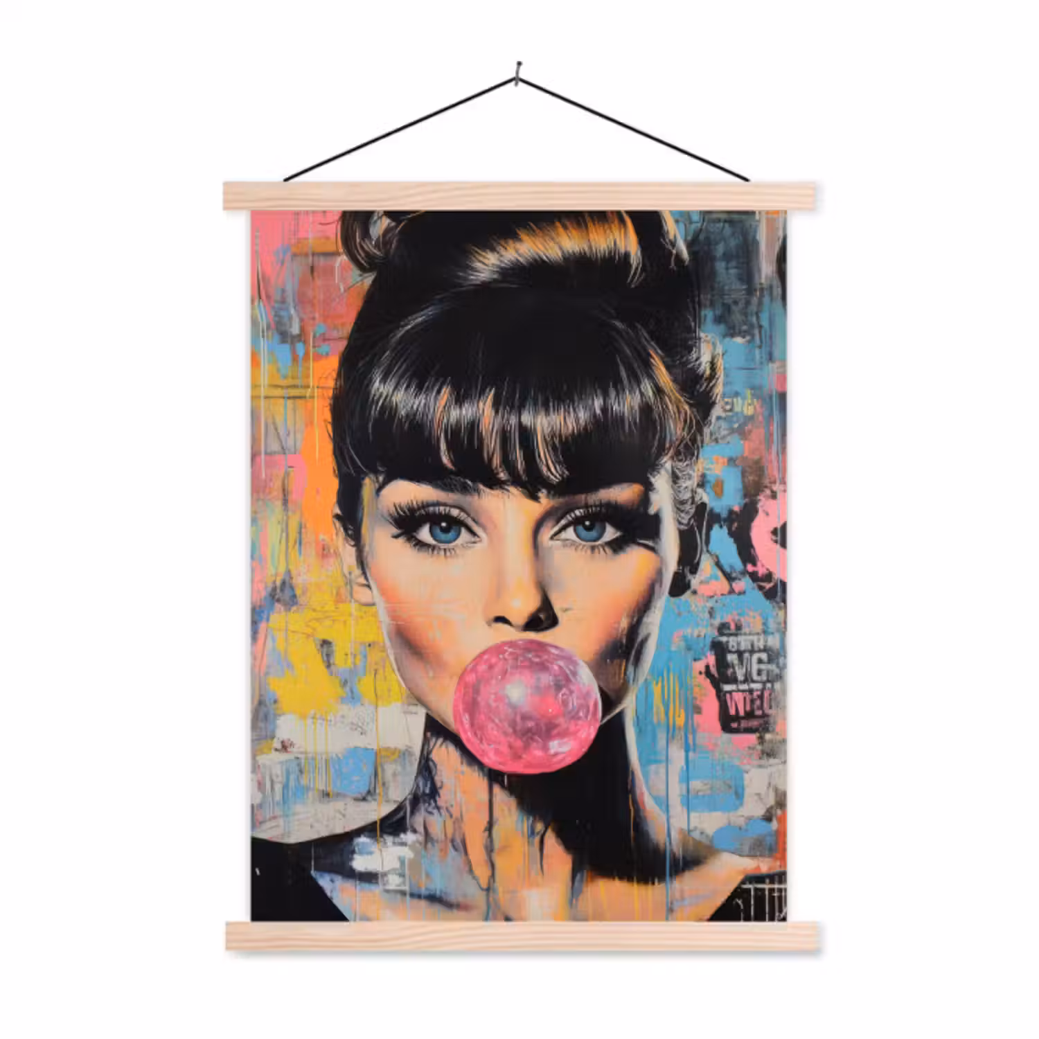 textielposter latten blank - Kauwgom - Vrouw - Penseelstreken - Modern