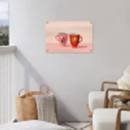 Theekopjes - Bloemmotieven - Roze - Theezakjes tuinposter los doek klein -sfeer8
