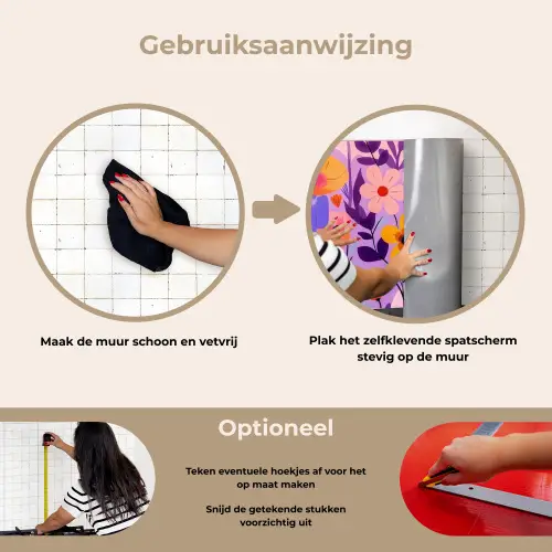 Bloemen - Kleurrijk - Bladeren keuken achterwand spatscherm klein -gebruiksaanwijzing_NL