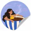 Mok - Koffie - Vrouw - Paars Wandcirkel behangsticker klein -3d