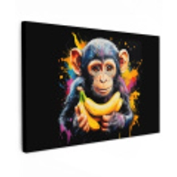 Aap - Graffiti - Kleurrijk - Bananen - Modern Tuinposter op houten frame 2 cm dik klein -3d