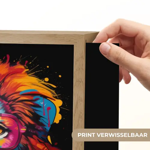 Graffiti - Leeuw - Bril - Zwart - Kleurrijk Light Box met batterij (Wandlamp) middel -USP_websiteprintNL