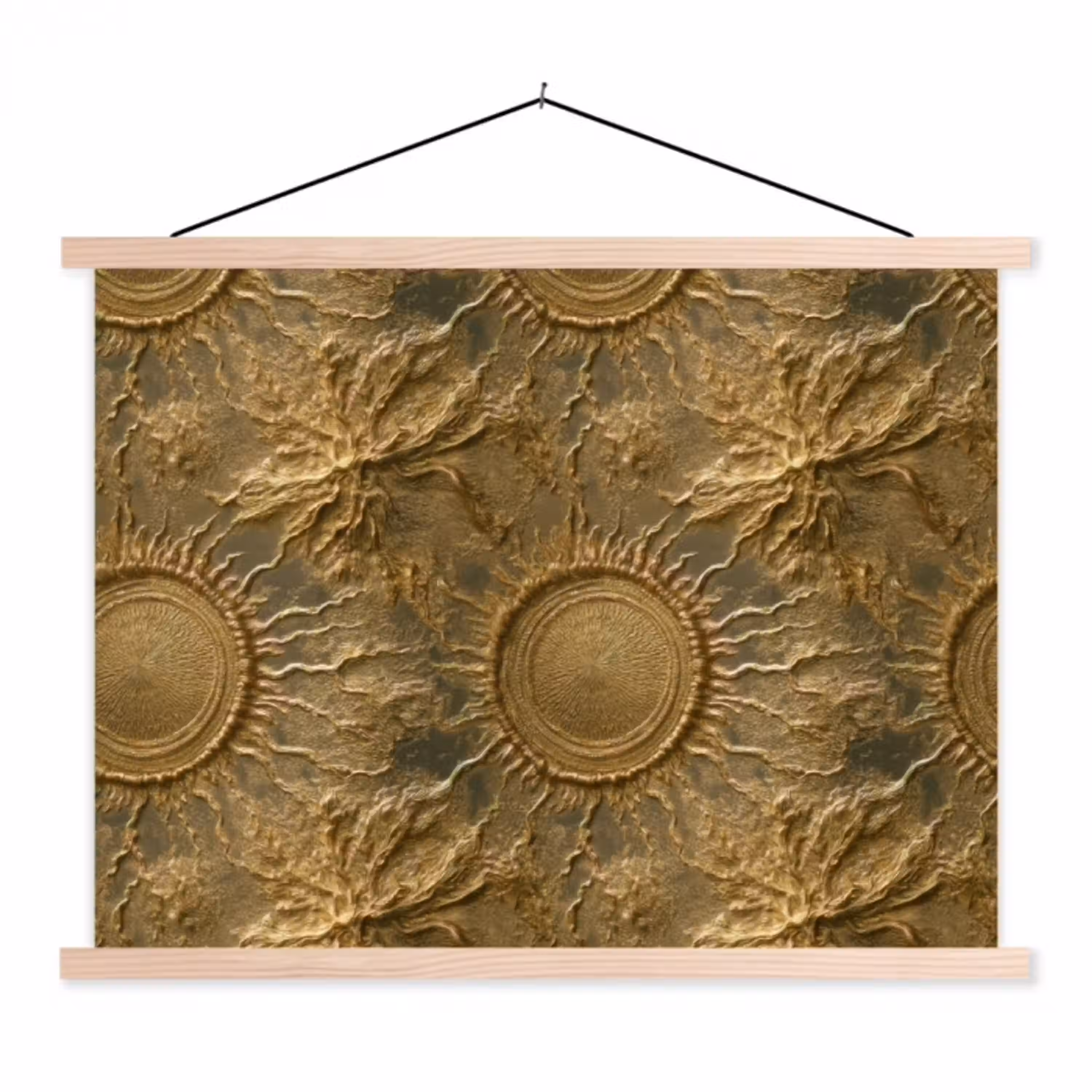 Zon - Reliëf - Antiek - Goud textielposter latten blank klein 122 -3d