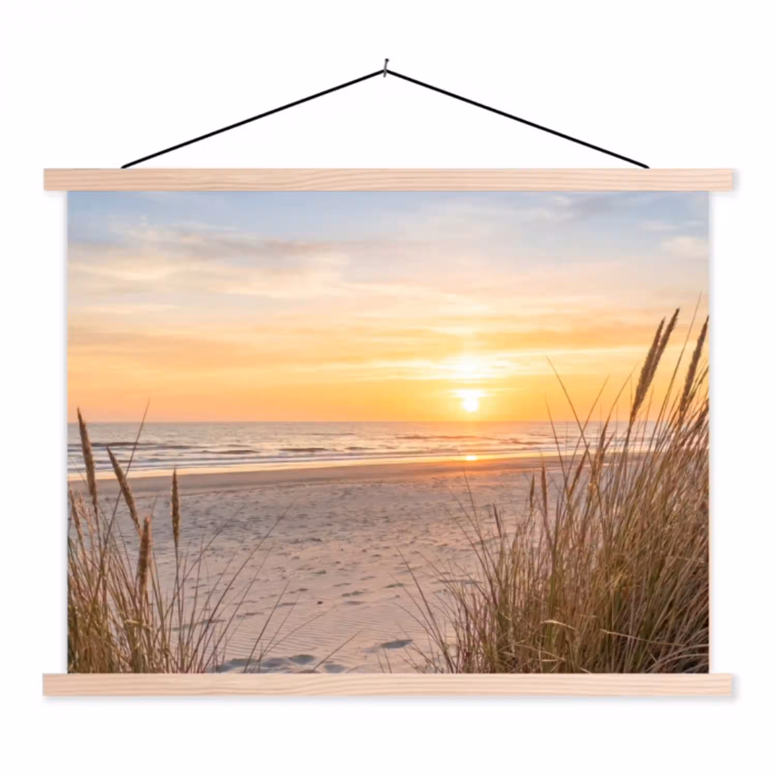 Zonsondergang - Duinen - Zee textielposter latten blank klein -3d