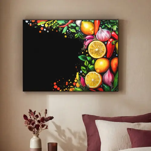 Citroenen - Peper - Kruiden - Graffiti - Verf - Abstract Textielframe zwart klein -sfeer1