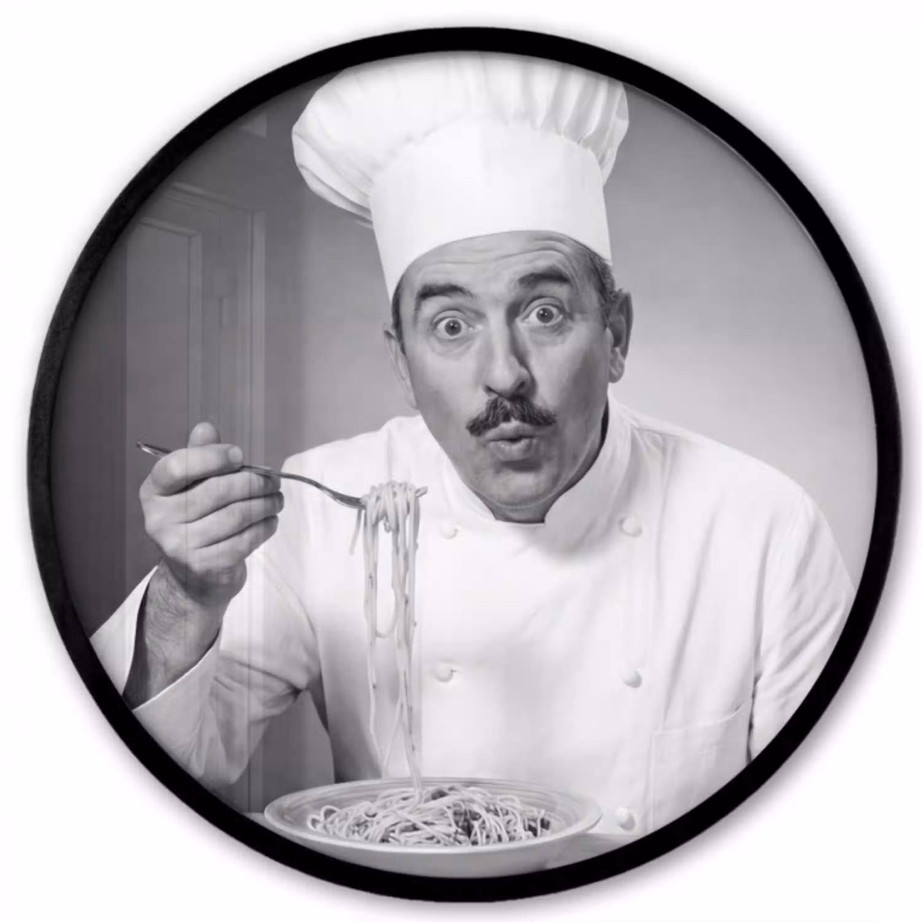 Chef - Spaghetti - Pasta Fotolijst rond zonder passe partout klein -3d