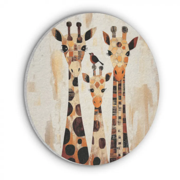 Giraffen - Cartoon - Crème Akoestische PET Vilt - Rond klein -3d