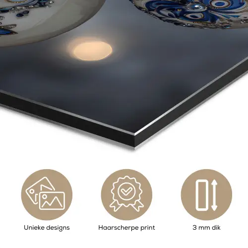 Kerstbal - Versierd - Blauw aluminium wit klein -closeup_NL