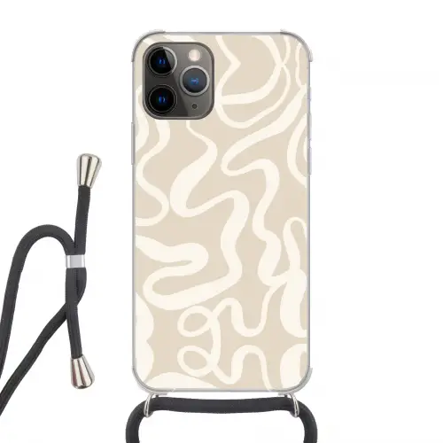 Lijnen - Abstract - Beige - Wit - Minimalistisch Hoesje iPhone 12 Pro met koord klein -3d