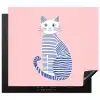 Kat - Illustratie - Minimalistisch - Roze Inductie beschermer vinyl 3mm middel -3d