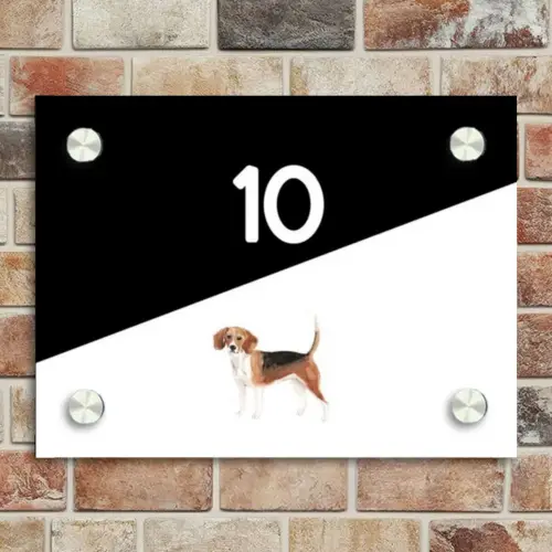 Zwart wit - Huisdier - Beagle Naambord Rechthoek middel -sfeer3