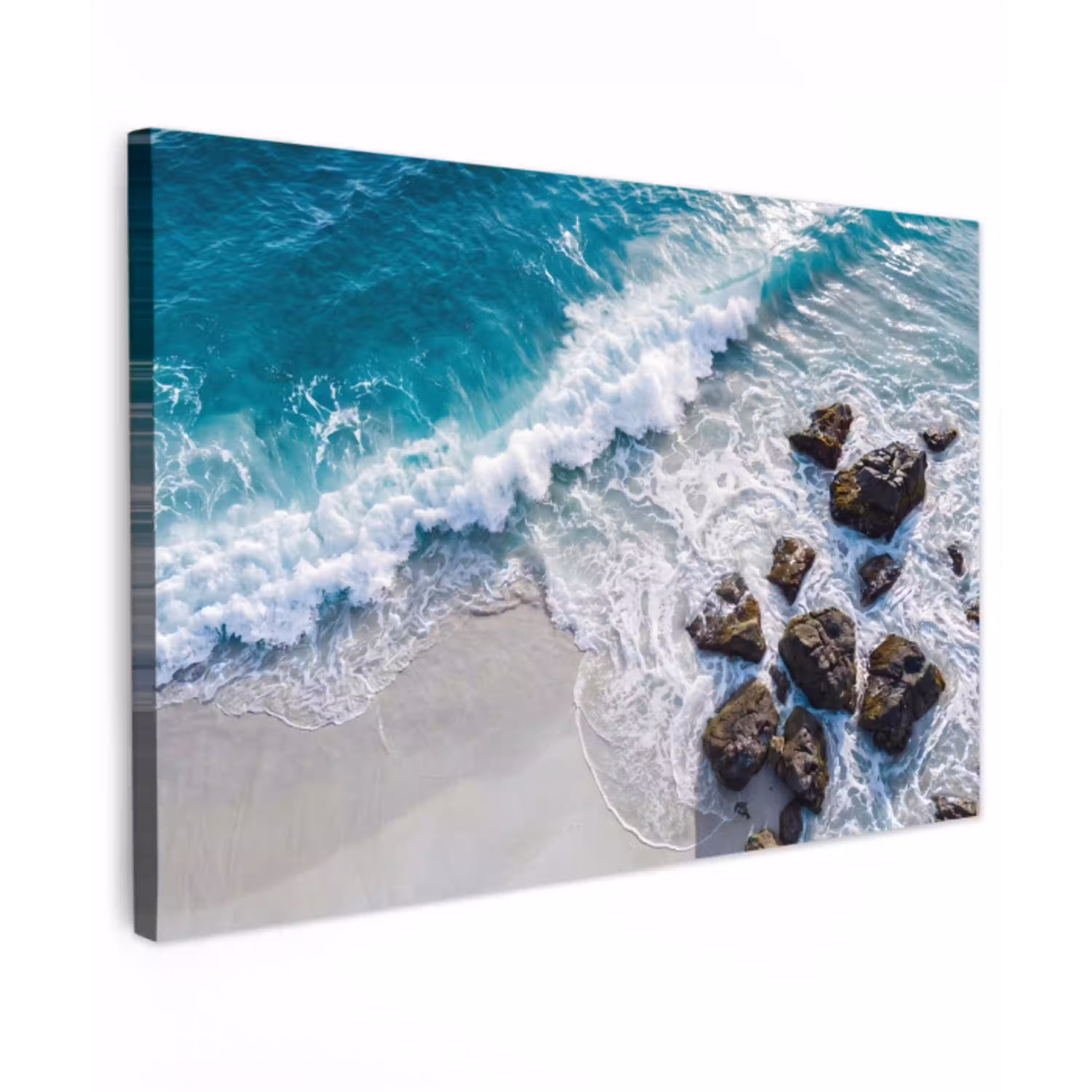 Zee - Golf - Strand - Natuur - Blauw Tuinposter op houten frame 2 cm dik klein -3d