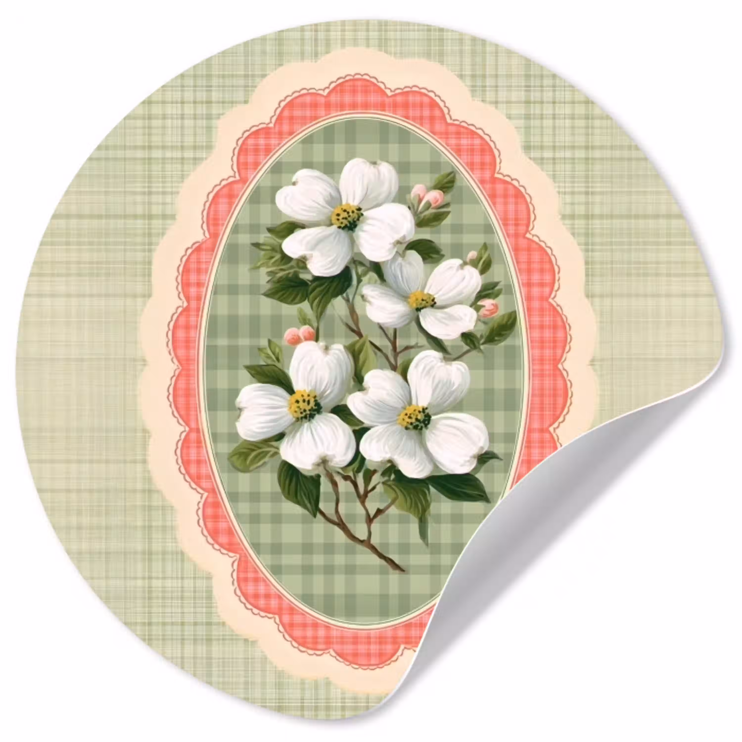 Bloemen - Illustratie - Geruit - Groen Wandcirkel behangsticker klein -3d