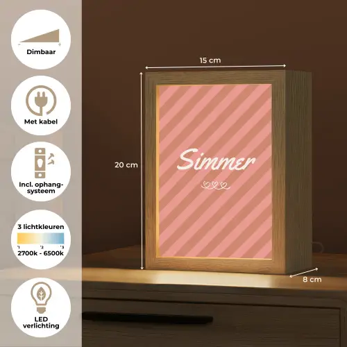 Simmer - Hartjes - Strepen - Roze Light Box met kabel (Tafellamp) klein -USP_NL