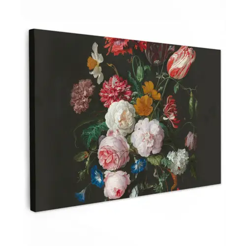 Stilleven met bloemen in een glazen vaas - Schilderij van Jan Davidsz. de Heem canvas 2cm klein -z3d