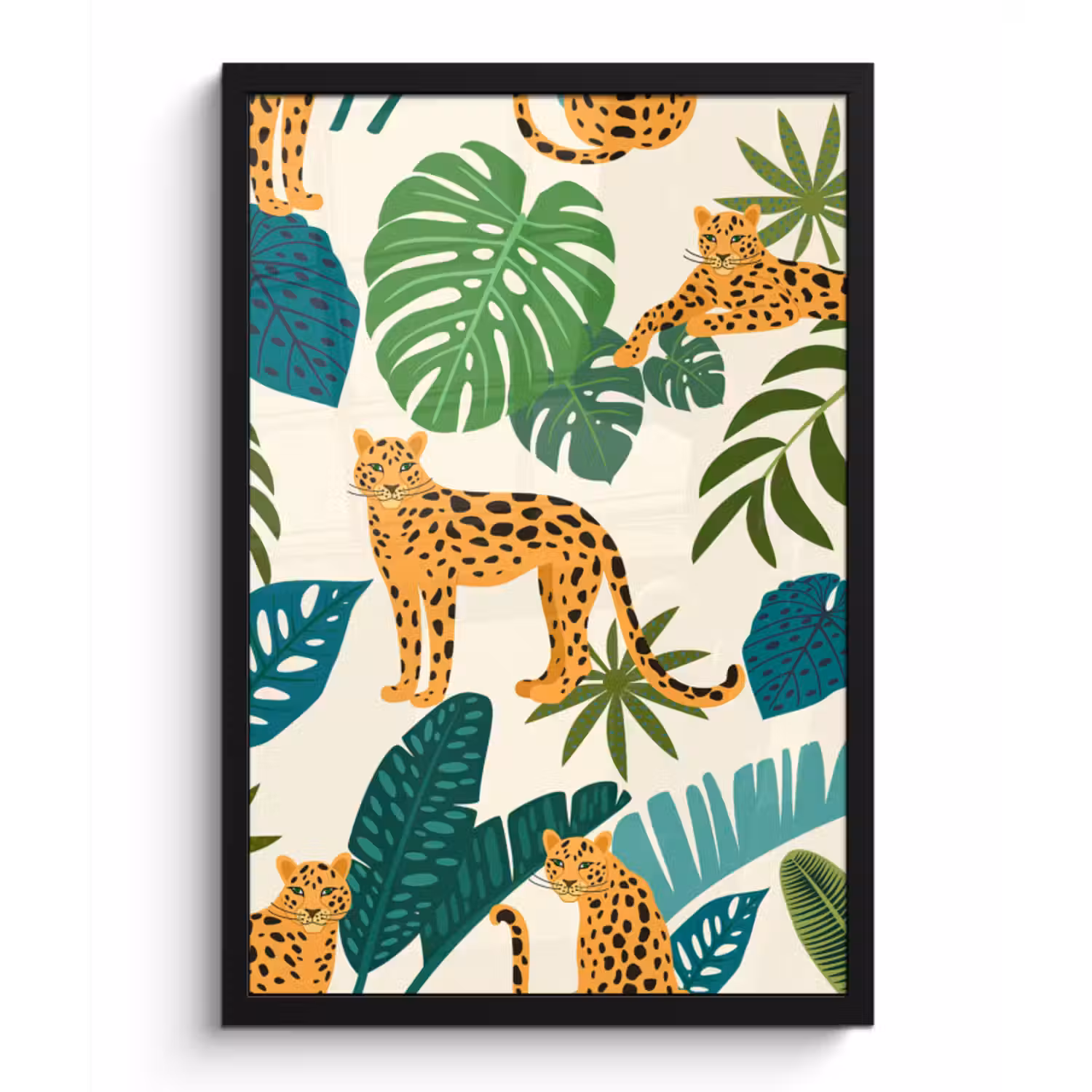 Poster met lijst - Jungle - Luipaard - Planten - Patroon - Meiden - Jongens