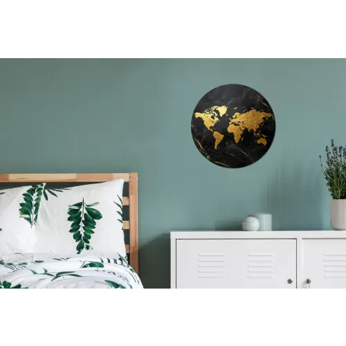Wereldkaart - Goud - Marmer Wandcirkel aluminium klein -slaapkamer