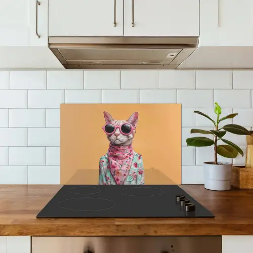 Zonnebril - Kat - Sjaal - Bloemen keuken achterwand spatscherm klein -sfeer2
