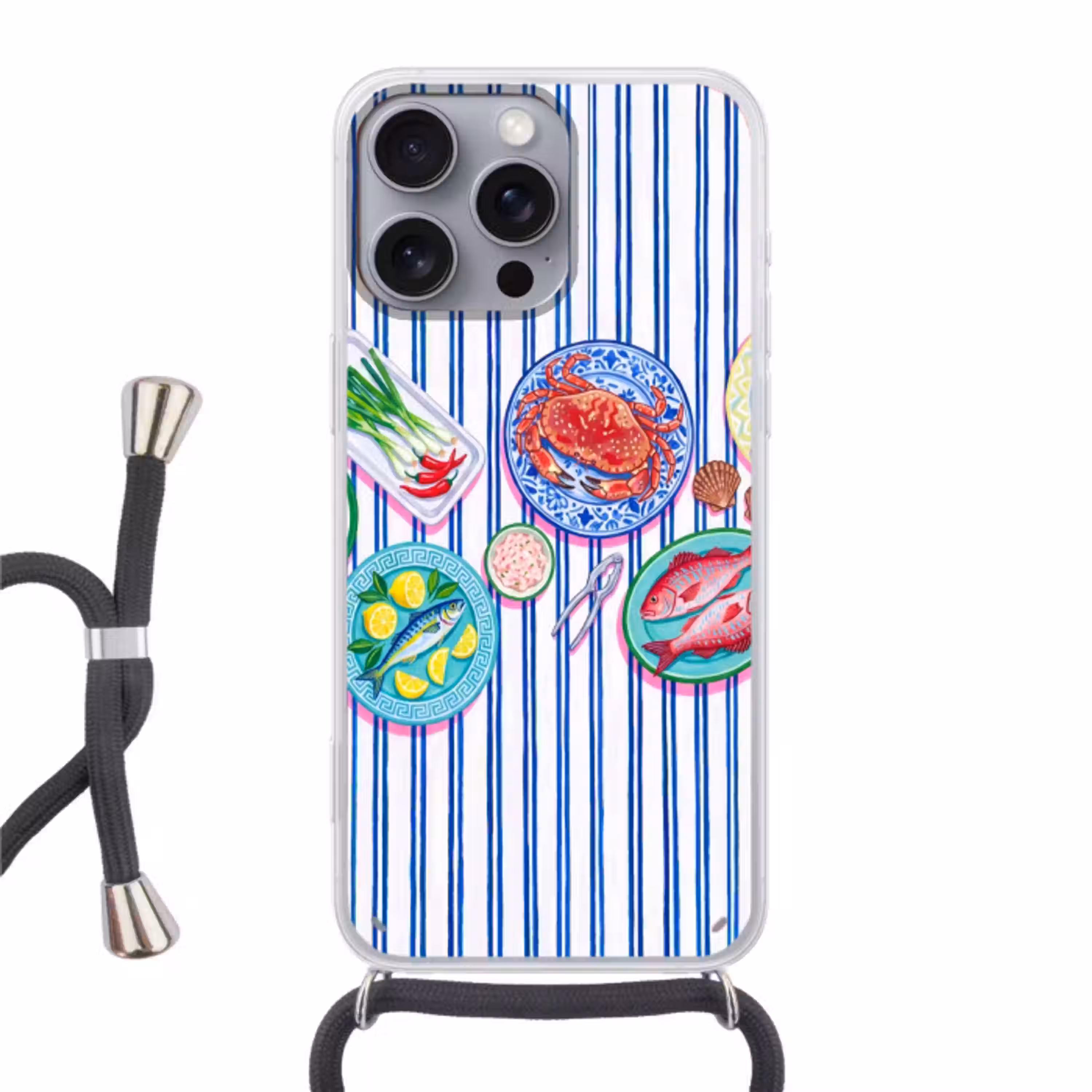 Zeevruchten - Eten - Kleurrijk Hoesje iPhone 16 Pro Max met koord klein -3d