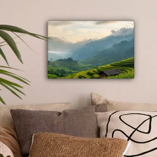 Rijstvelden - Bergen - Groen - Natuur canvas 2cm klein -sfeer1