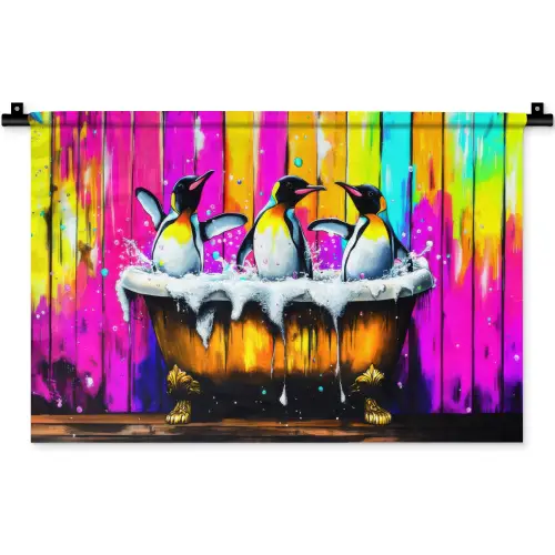 Pinguïns - Badkuip - Kleurrijk - Schuim Wandkleed katoen klein -zz3d