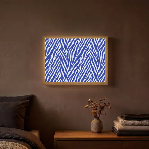 Zebra - Patroon - Kobalt - Blauw Light Box met batterij (Wandlamp) middel 907 -sfeer4
