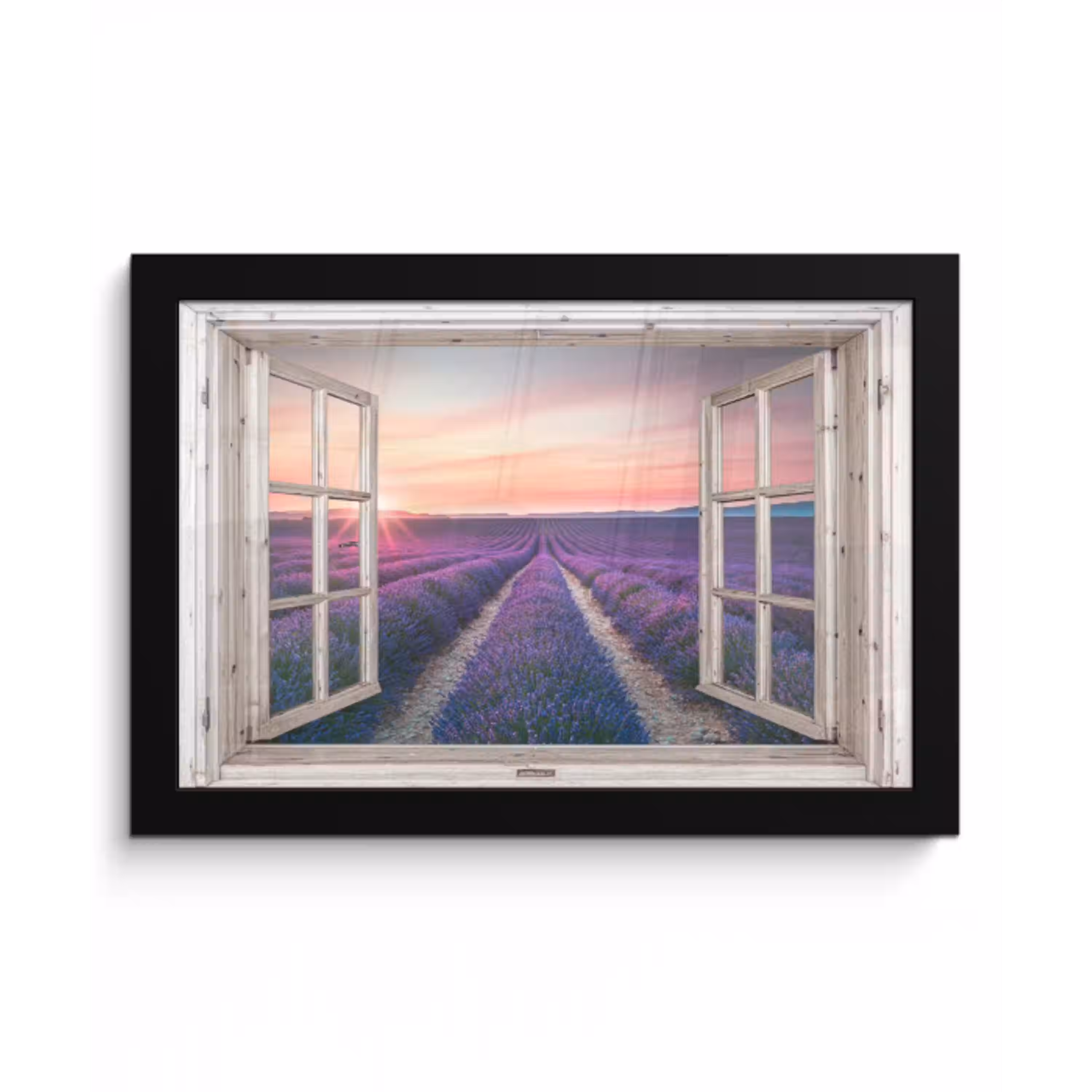 Doorkijk - Lavendel - Bloemen - Hout - Zonsondergang - Paars fotolijst zwart zonder passe partout klein -3d