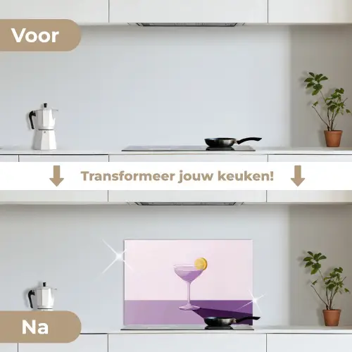 Cocktail - Paars - Minimalistisch - Citroen keuken achterwand spatscherm klein -voor_na_NL