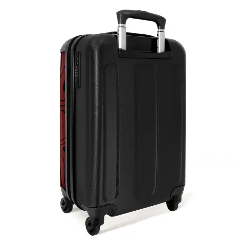Rode achtergrond met abstracte zwarte lijnen NBS - Handbagage koffer - Kinderen Unisex middel -achterkant