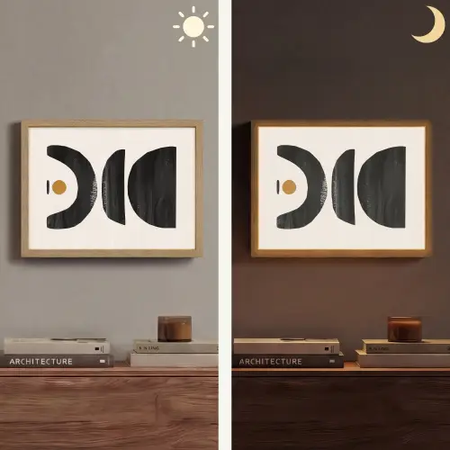 Abstract - Halve cirkel - Kunst - Zwart wit Light Box met batterij (Wandlamp) middel -sfeer3