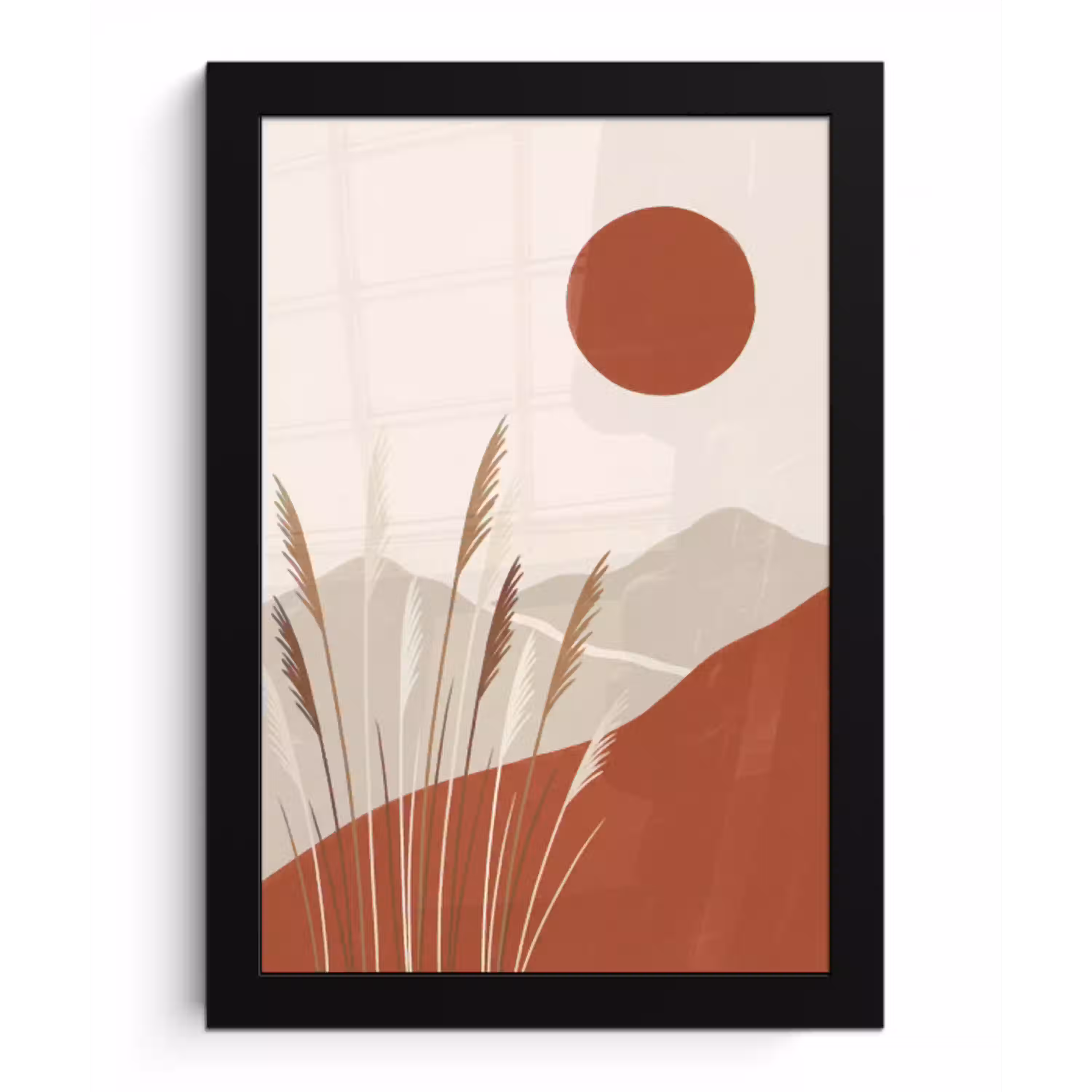Gras - Landschap - Natuur - Abstract - Beige fotolijst zwart zonder passe partout klein -3d