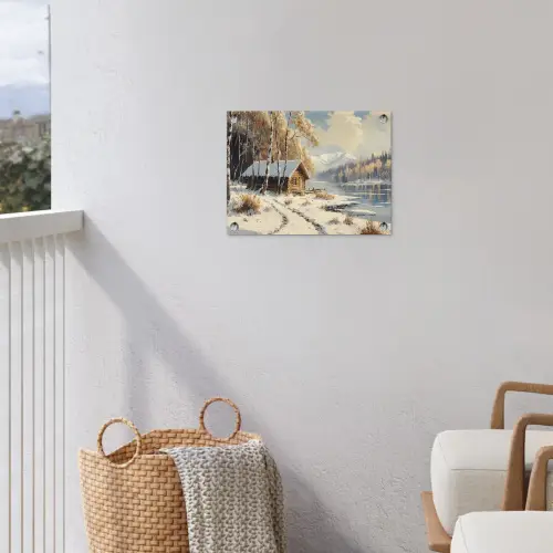Winter - Sneeuw - Huis - Natuur tuinposter los doek klein -sfeer8