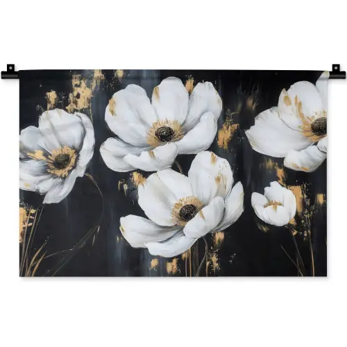 Bloemen - Wit - Abstract Wandkleed katoen klein -zz3d