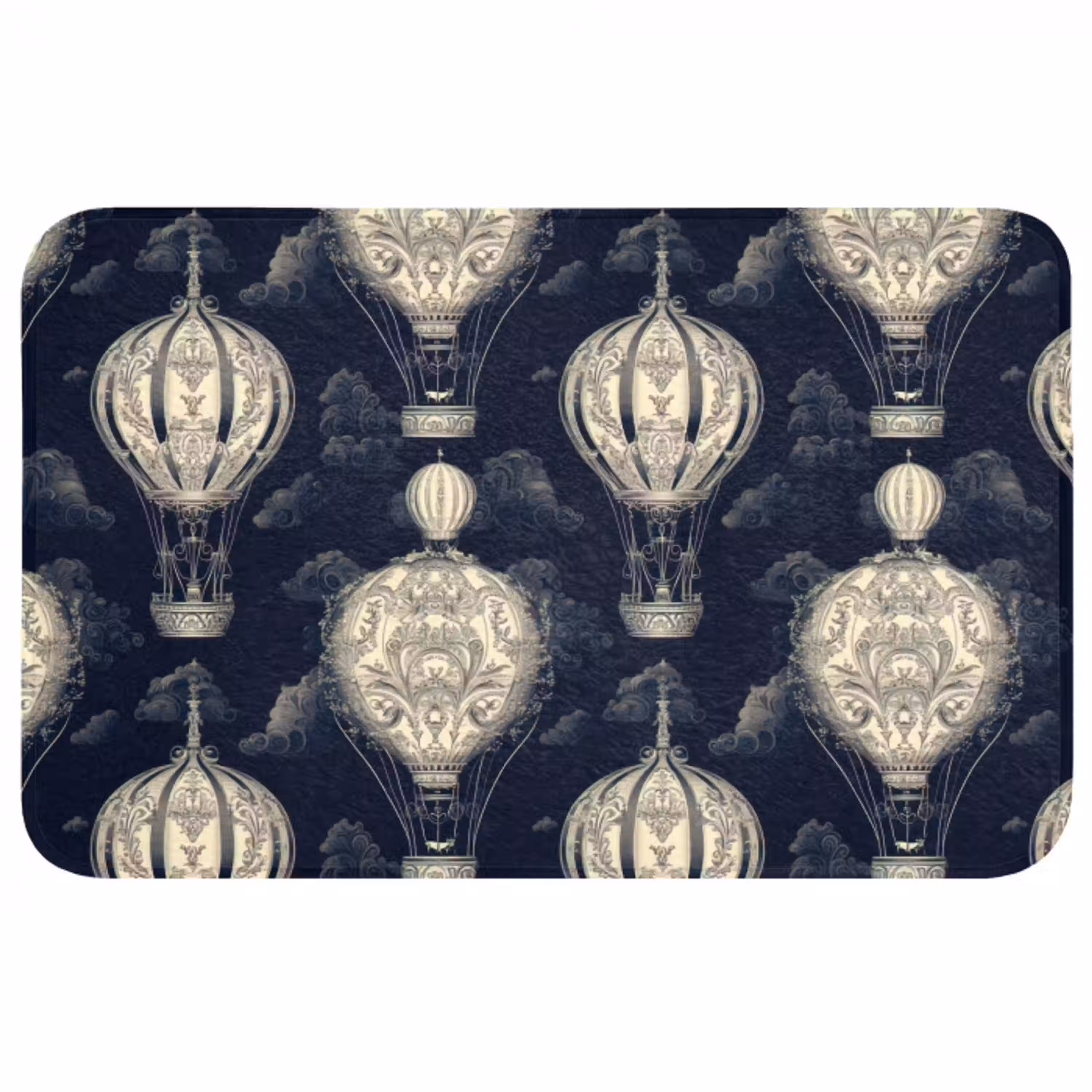 Luchtballonnen - Wolken - Patroon - Donkerblauw Badmat middel 997 -3d
