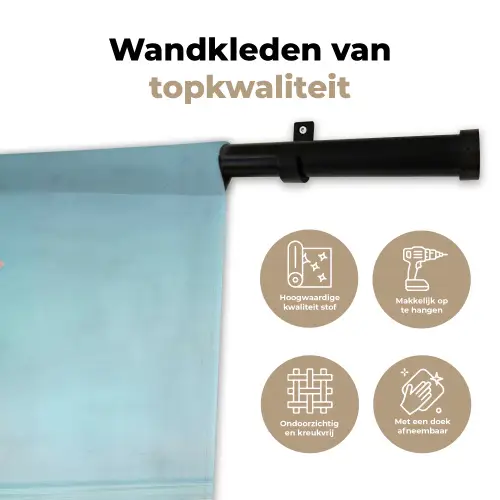 Palmboom - Strandhuis - Roze Wandkleed katoen klein -sfeer2