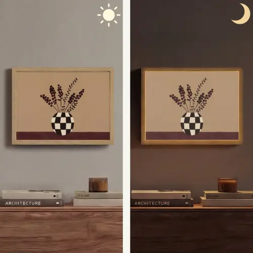 Minimalistisch - Vaas - Bloemen - Bruin Light Box met batterij (Wandlamp) middel -sfeer3