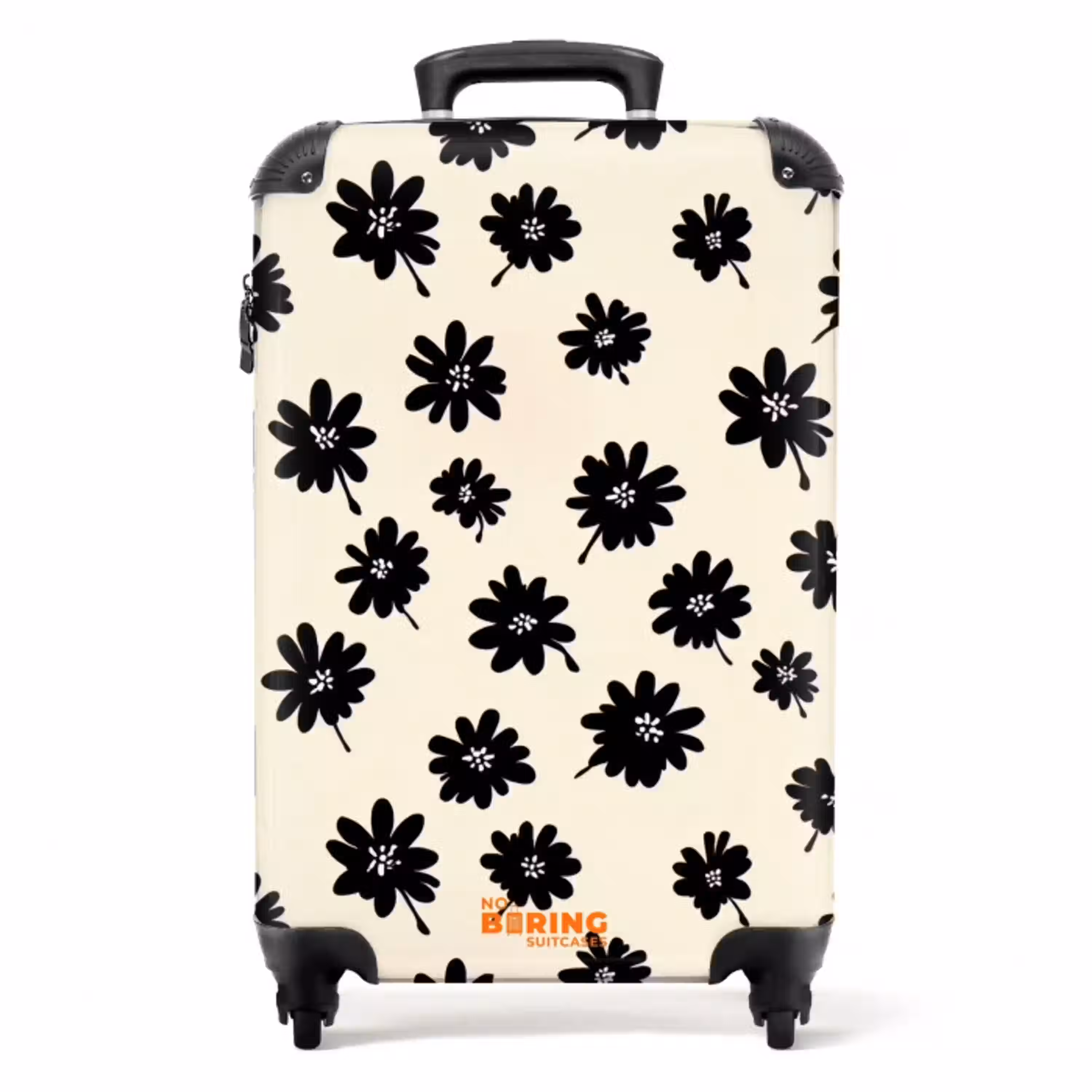 Madeliefjes - Grafisch - Zwart - Beige NBS - Handbagage koffer - Volwassenen Unisex middel -productfoto_recht
