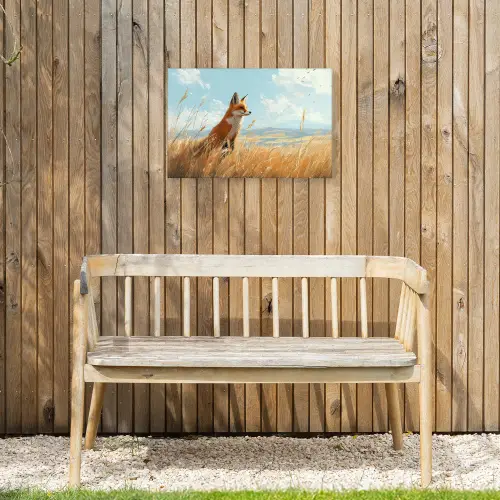 Vos - Gras - Wolken - Oranje Tuinposter op houten frame 2 cm dik klein -sfeer4
