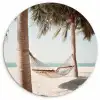Hangmat - Palmbomen - Strand - Zee Wandcirkel kunststof plaat 5mm dik klein -3d
