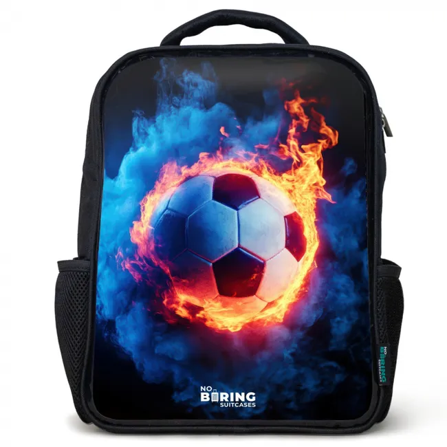 Kinderrucksack - Schwarz - Fußball auf Feuer und Eis