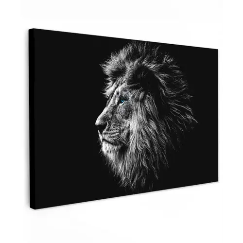 Zwart Wit - Leeuw - Kop - Dieren canvas 2cm klein -z3d