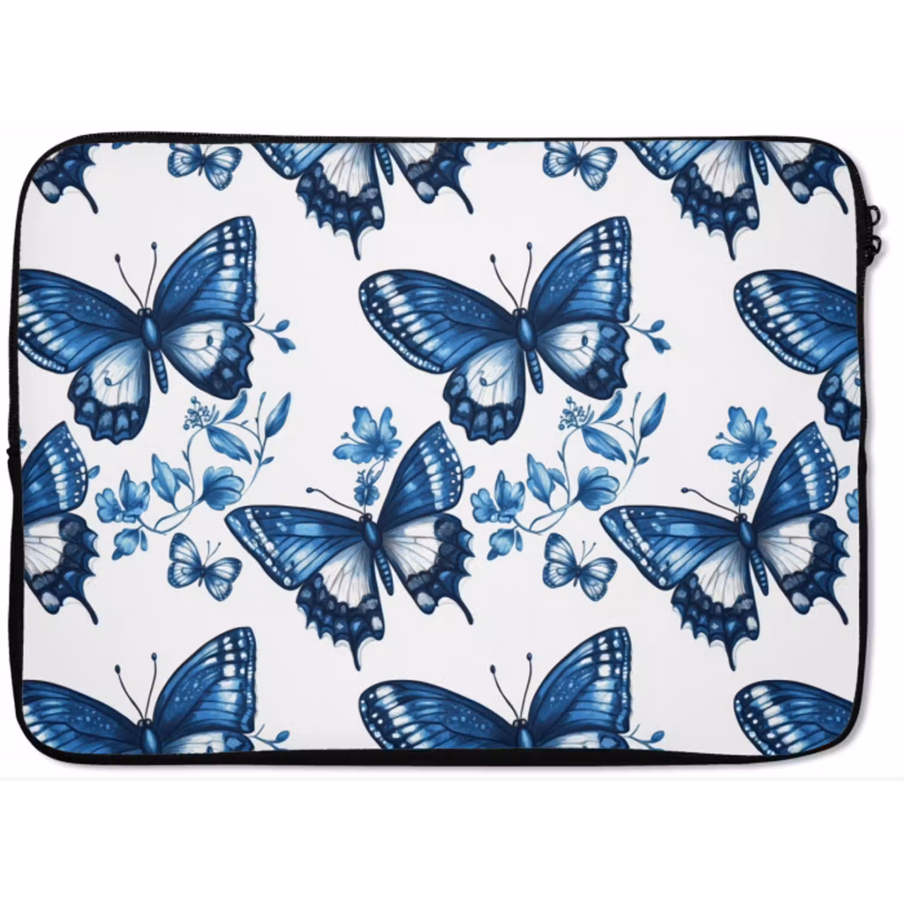 Blauw - Vlinders - Bloemen - Wit laptophoes neopreen klein 279 -zkaufland3dotto