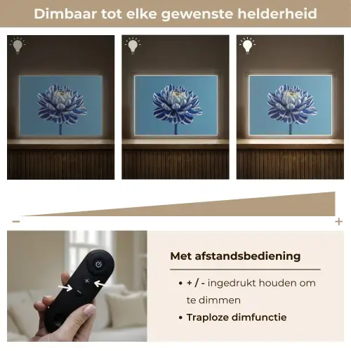 Bloem - Blauw - Bloemblaadjes - Streepjes Light Box met batterij (Wandlamp) middel -USP_dimbaarNL