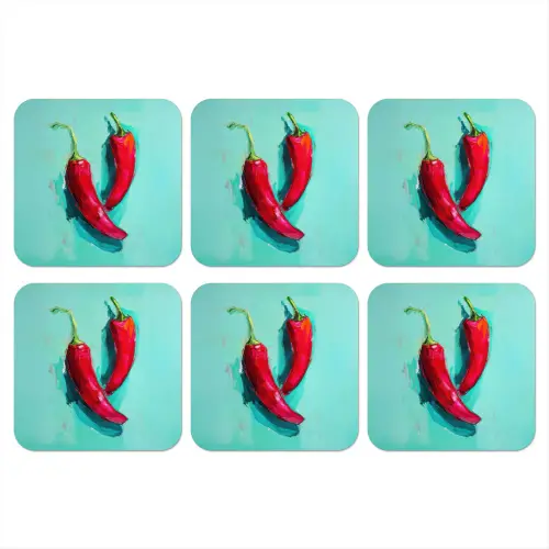 Chilipepers - Geverfd - Rood onderzetter kurk middel -3d