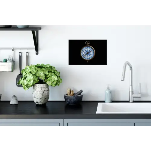 Kompas - Delfts blauw - Zwart Muursticker klein -keuken